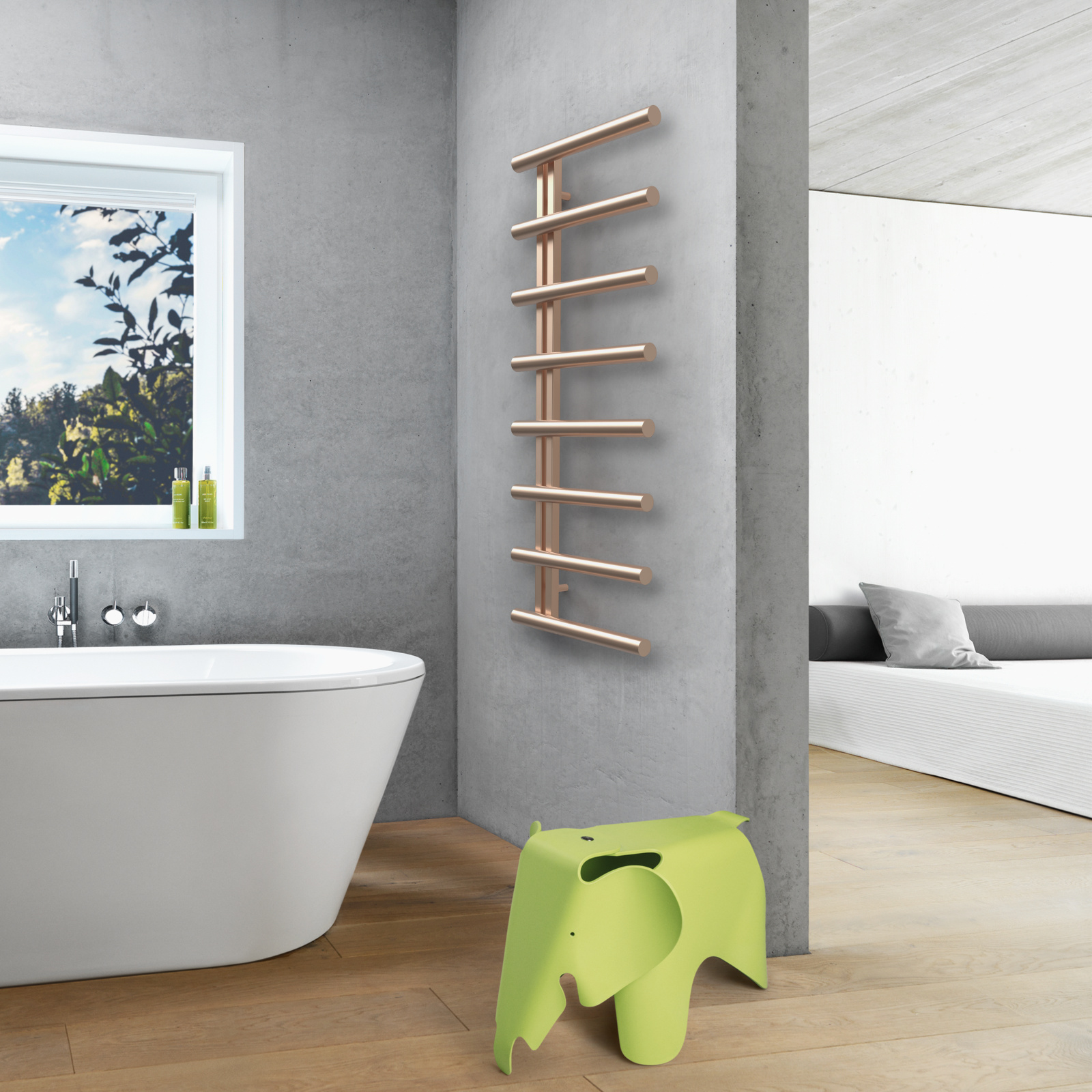 Chime, Studio Collection, new finishes, N213, straight PVD, brushed bronze, Milieu, bathroom