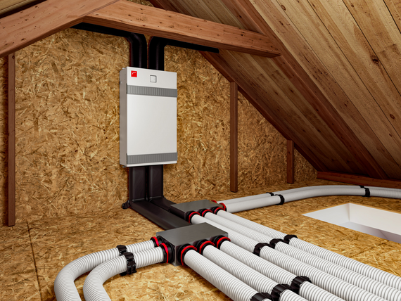 Rendering Zehnder ComfoAir Fit 100 Comfortable indoor ventilation Angled view