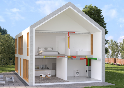Zehnder_CSY_ComfoClime36_HouseGraphic_View1 Rendering Zehnder ComfoClime 36 Comfortable indoor ventilation Angled view