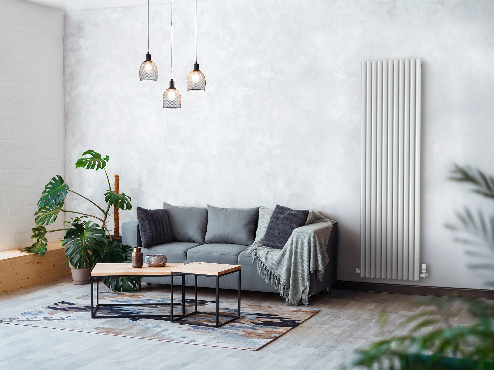 Zehnder_RAD_Kymaira_1800-490_ValveTypeF_SnowWhite_HY_Milieu-LivingroomGrey_Persp Rendering Zehnder Kymaira Decorative radiator