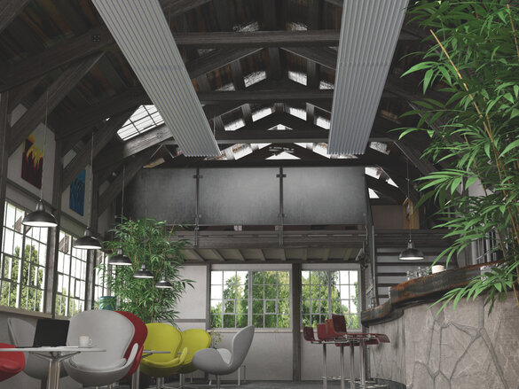 Rendering Zehnder ZFP Urban Heating and cooling ceiling system Angled view