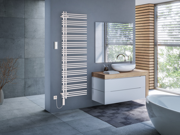 Rendering Zehnder Yucca Asym Decorative radiator Angled view